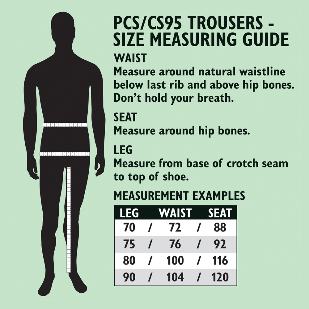 cadet pcs trousers size info