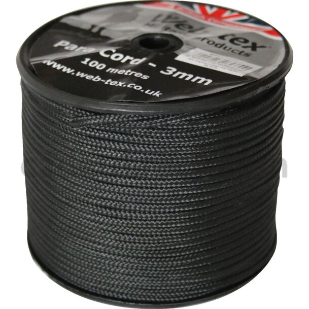 Web-tex Black Military Style Paracord Roll (3mm by 100m)