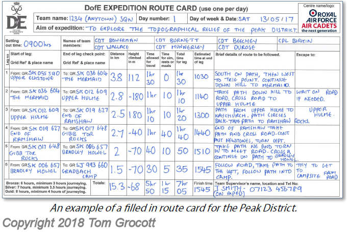 route cards for cadets