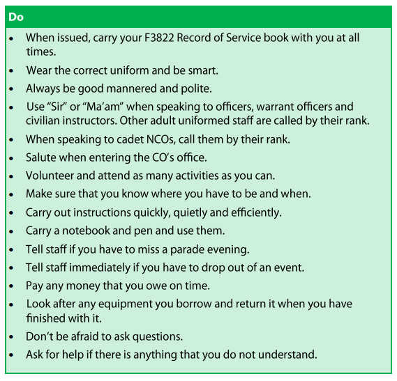 Air Cadet Squadron Rules - Do's